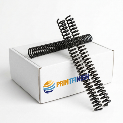 Black plastic binding coils, 4:1 pitch, 12-inch — box of 100 | PrintFinish