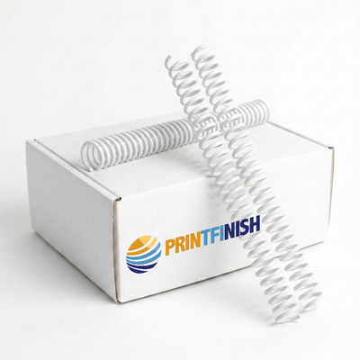 White plastic binding coils, 4:1 pitch, 12-inch — box of 100 | PrintFinish