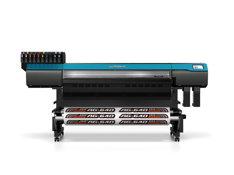 AG-640 64-inch latex printer/cutter printing a vehicle graphic
