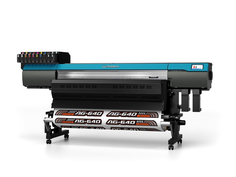 AG-640 contour cutting a printed decal on roll media