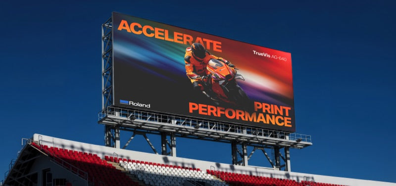 Retail signage and display printed on the AG-640