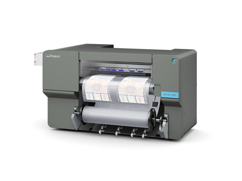 Roland BY2-20 desktop direct-to-film printer, left three-quarter view