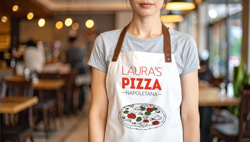 Custom branded apron made with the Roland VersaSTUDIO BY2-20 DTF printer