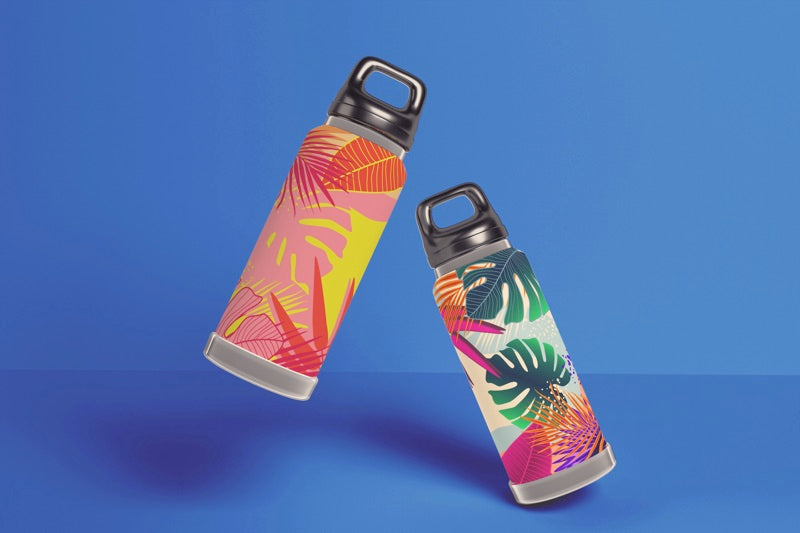 Water bottles printed directly on a Roland CO-300i-F2 flatbed