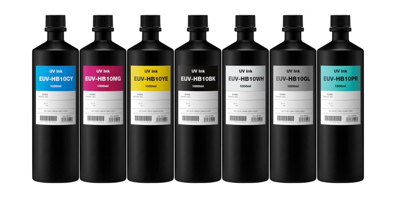 Roland EUV-H hard-surface UV ink, full seven-bottle set in 1 litre bottles