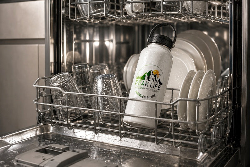 Printed drinkware in a dishwasher, showing IO-300 ink durability