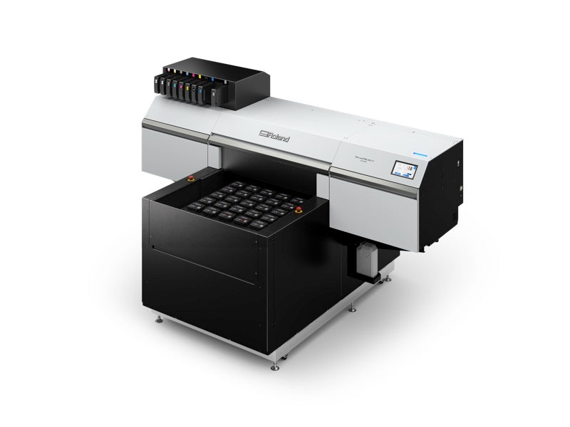 Roland VersaOBJECT IO-300 industrial UV flatbed printer, left three-quarter view