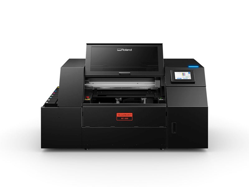 Roland VersaOBJECT RC-300 UV cylindrical printer, front three-quarter view