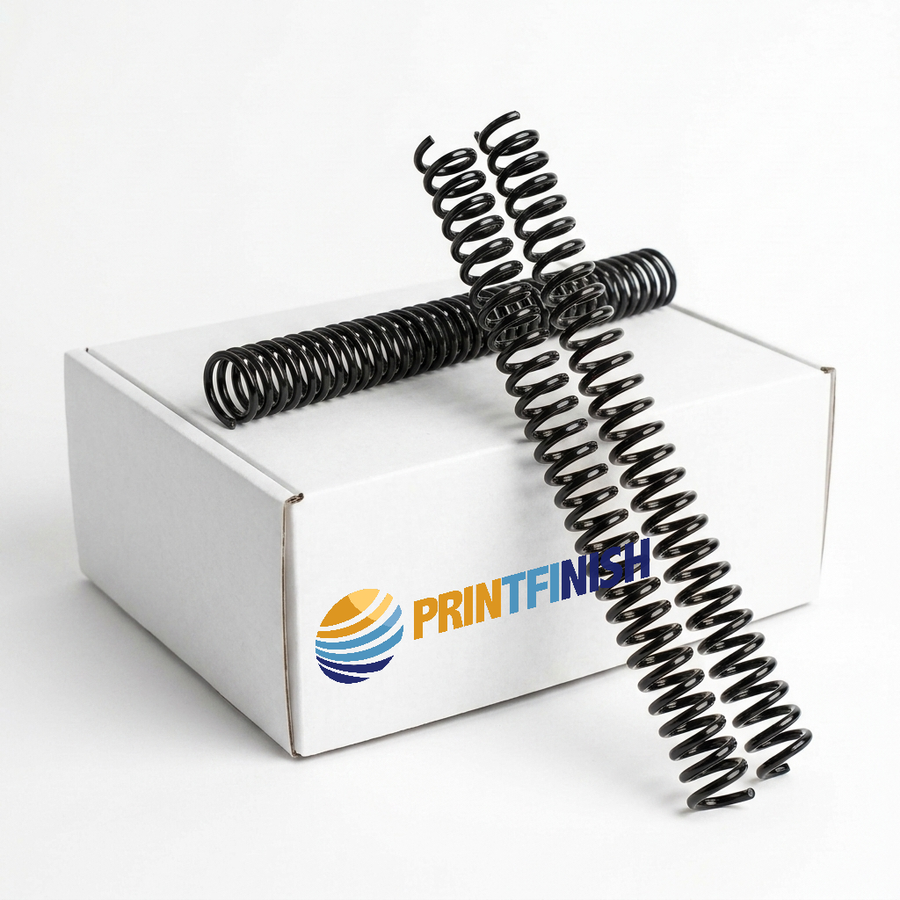 Black plastic binding coils, 4:1 pitch, 12-inch — box of 100 | PrintFinish